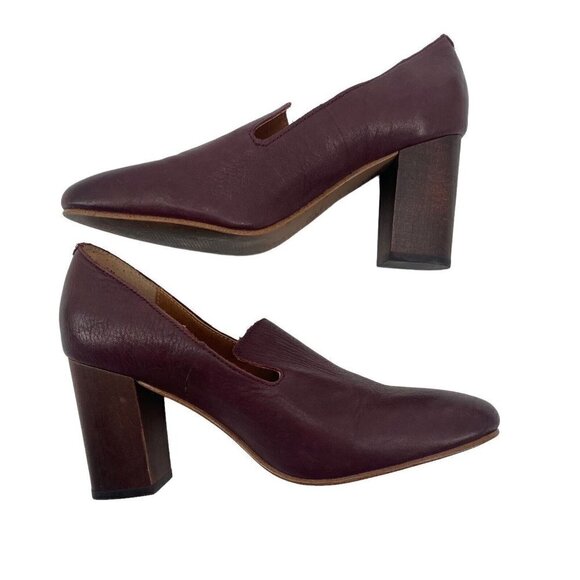 Latigo Size 8 M Kala Maroon Leather Classic Pump Chunky Heel Anthropologie - Picture 3 of 12